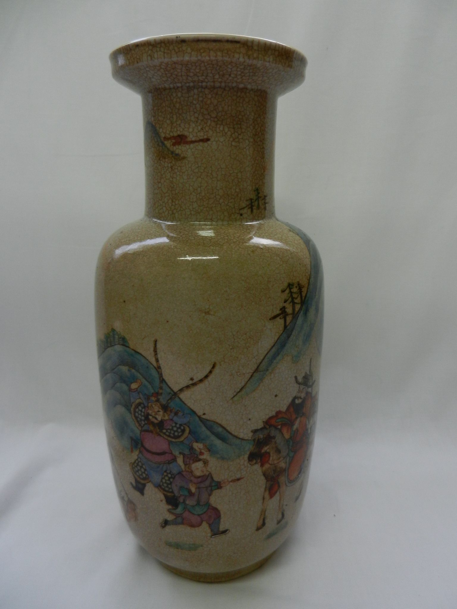 A large 19th century Chinese famille rose stoneware crackle glaze vase, - Image 4 of 9