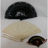 A collection of fans comprised of a Chinese brise fan with 20 pierced bone sections, 26.