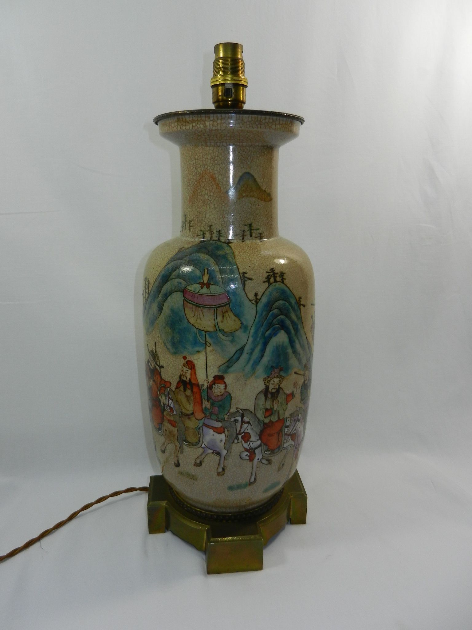 A large 19th century Chinese famille rose stoneware crackle glaze vase, - Image 3 of 9