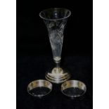 A silver mounted trumpet shaped cut glas