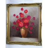 Robert Cox (1934-2001) Still life of roses Oil on canvas Signed lower right 60cm x 50cm Framed