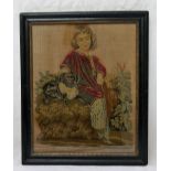 A 19th century tapestry panel of a boy and a spaniel, 27.