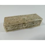 A small rectangular silver coloured metal box with hinged lid stamped 925/1000 STERLING',