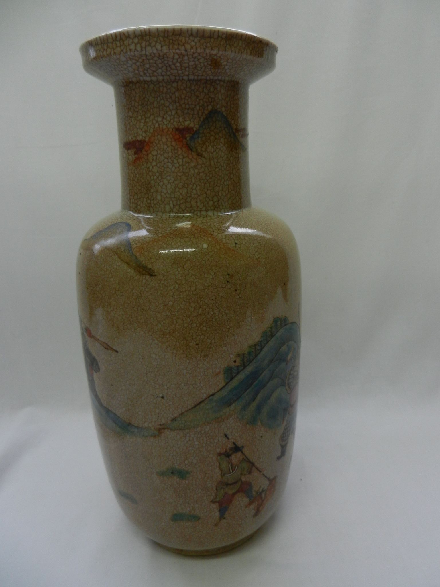 A large 19th century Chinese famille rose stoneware crackle glaze vase, - Image 7 of 9