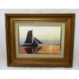 Paul Thurston (20th century British) Sailing boat at sunset Oil on board Signed lower right 16.