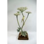 A Royal Worcester figure, 'Chiff Chaff Phylloscopus Rufus and Hogweed', with wooden stand,