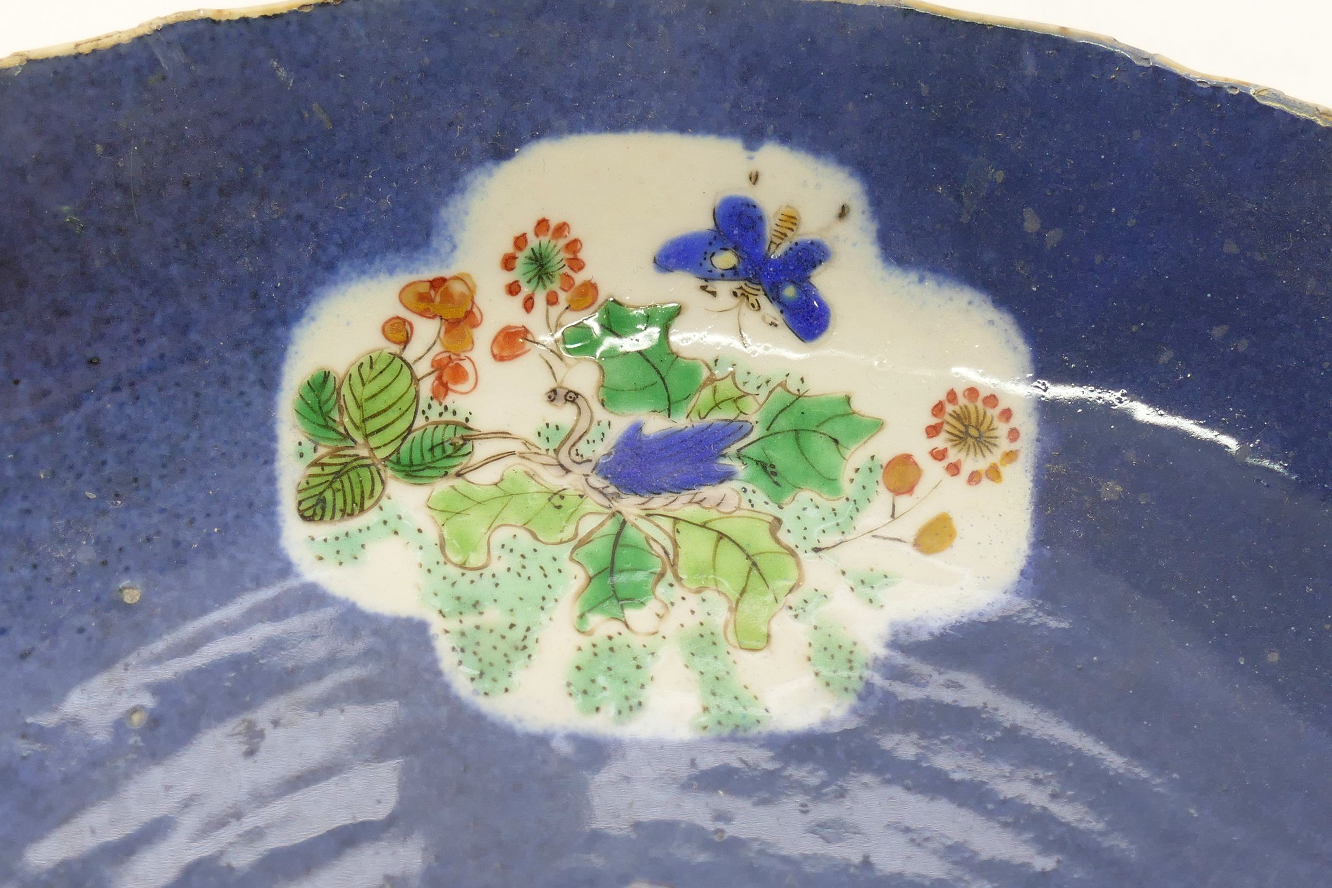 A Chinese famille vert blue ground dish, the centre panel decorated with shellfish, - Image 6 of 13