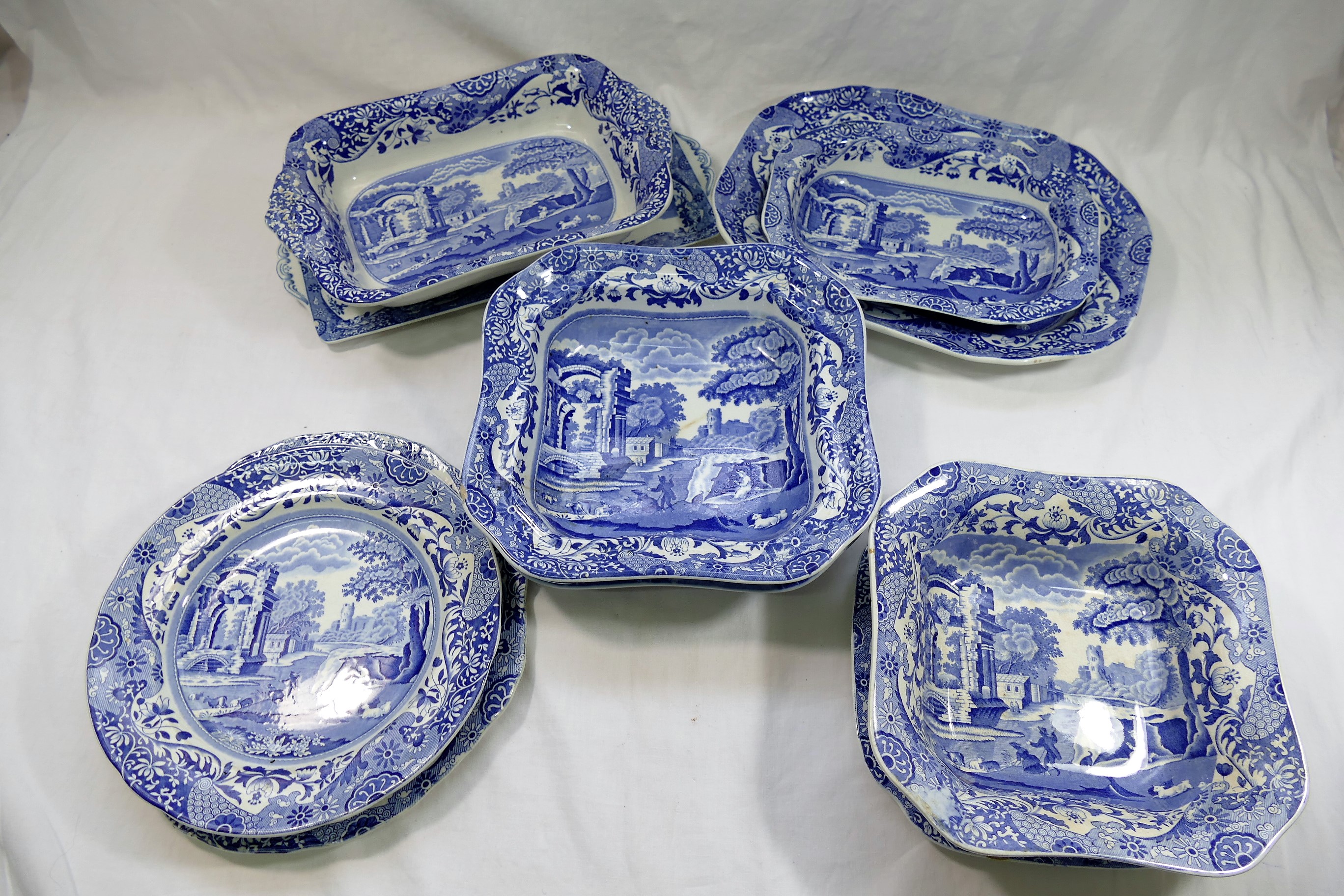 Approximately 45 pieces of Spode Italian pattern blue and white dinner and tea ware