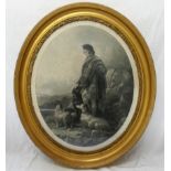 After William and Henry Barraud (1810-1850 & 1811-1874) A scotsman with his dogs Oval engraving by