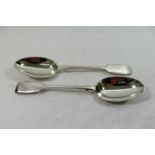 A pair of Victorian silver fiddle pattern tablespoons, London 1893, 22.3cm long, combined weight 4.