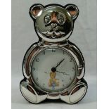 A novelty silver alarm clock modelled as a teddy bear, Sheffield 2002 by Richard Carr,