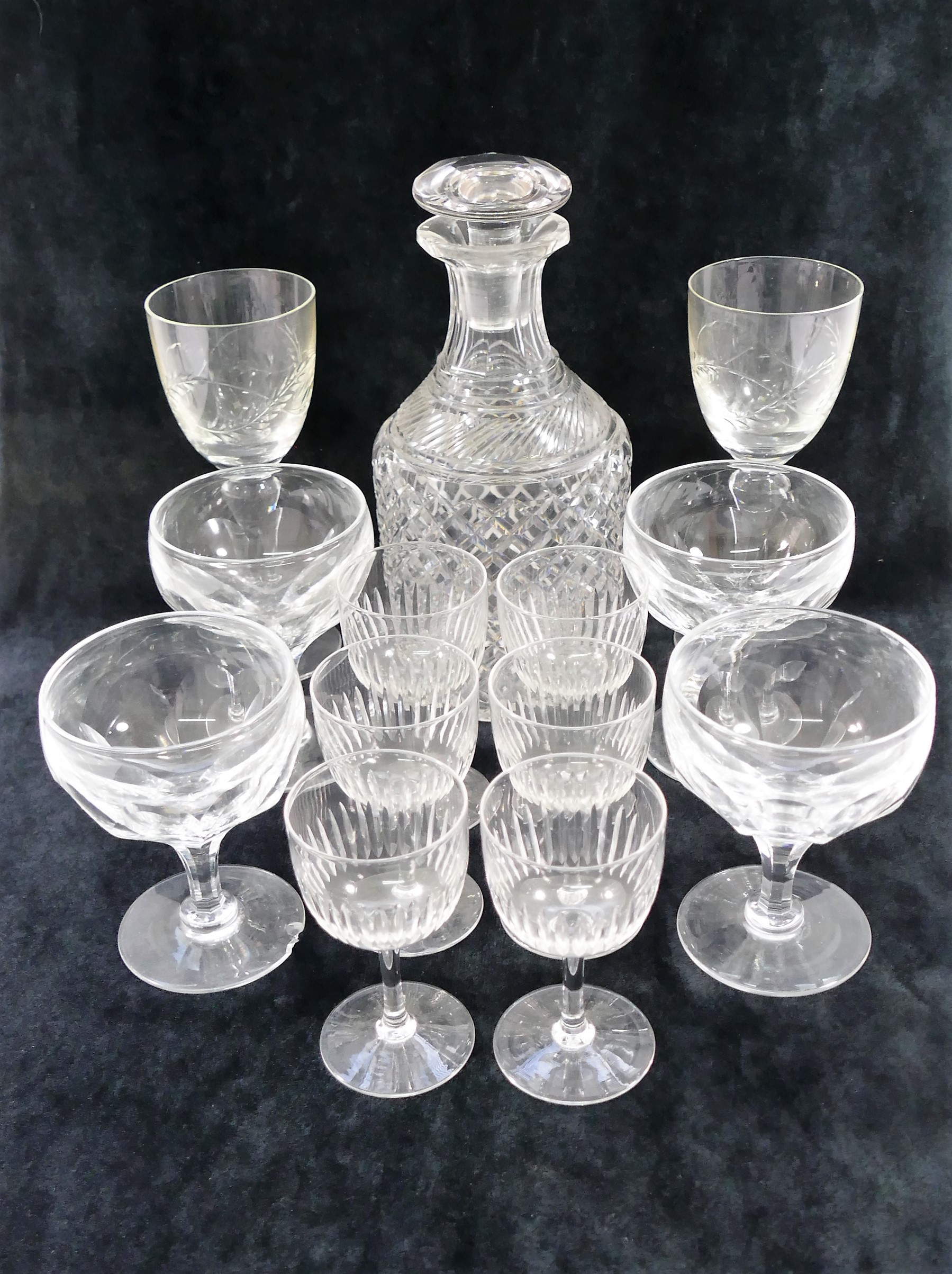 Four Thomas Webb crystal panel cut champagne bowls, 11.