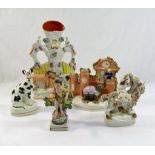 Five pieces of Staffordshire pottery comprised of a figural group of Prince Almansor and the