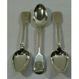 Three Victorian Irish silver fiddle pattern dessert spoons, Dublin 1860, 18.3cm long, 4.12ozt, 128.