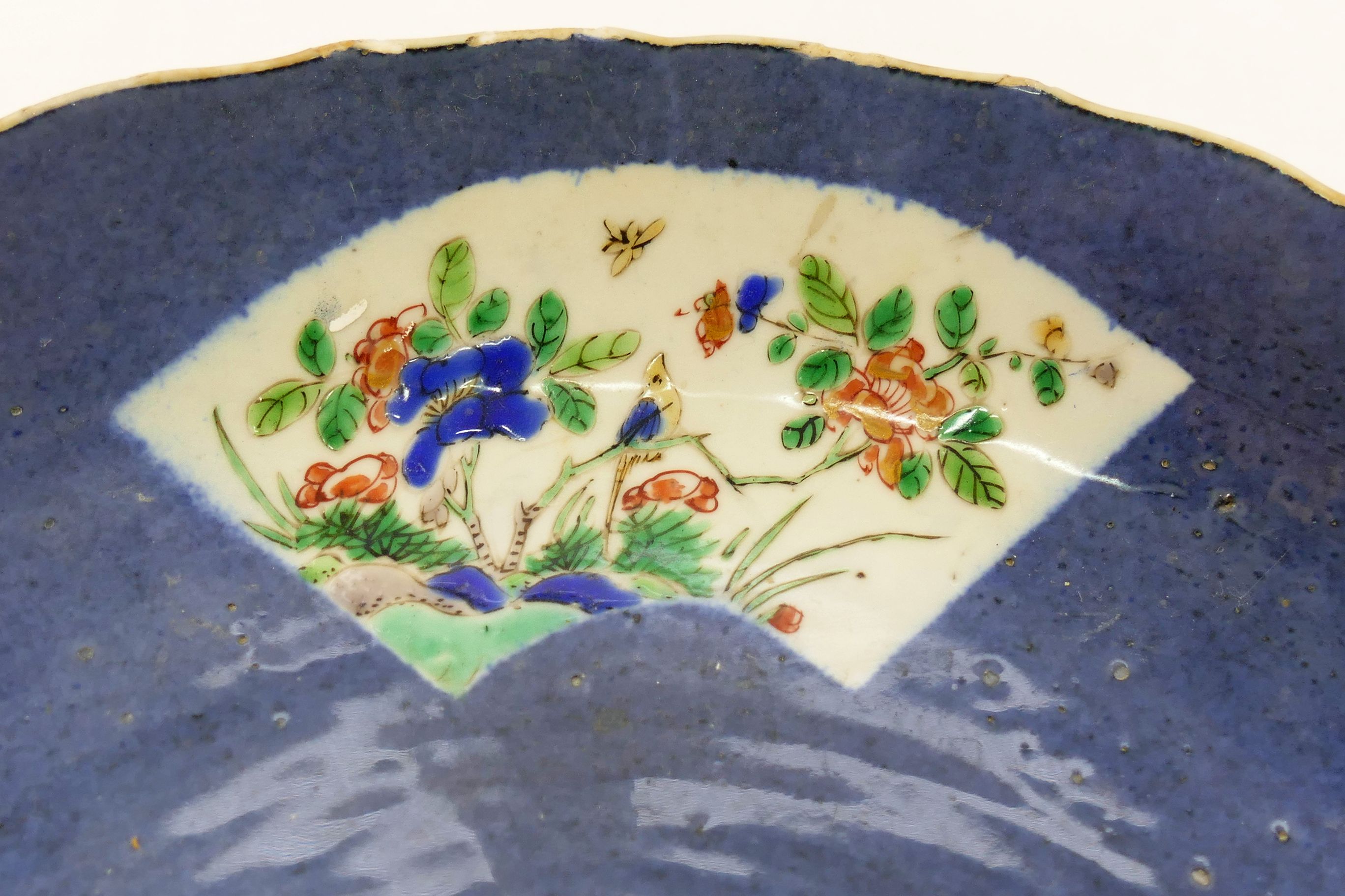 A Chinese famille vert blue ground dish, the centre panel decorated with shellfish, - Image 5 of 13