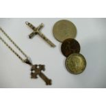 A hollow silver cross pendant, 5cm long and a silver rope twist chain,