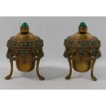 A pair of 19th century French Empire style ormolu inkwells,