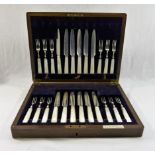 A mother of pearl handled silver plated twelve place fruit set, by Hukin and Heath,