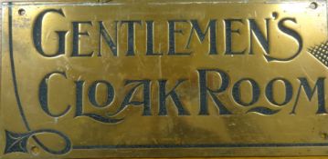 Three vintage brass signs, Gentleman's Cloakroom, Ladies Cloakroom and Managers Office (3)