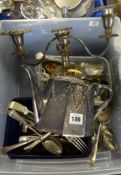 Silver plated teapot, together with other metal wares, candelabra and cutlery etc.
