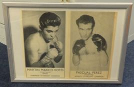 Six various framed photographs and prints of Boxers including Roberto Duran signed.