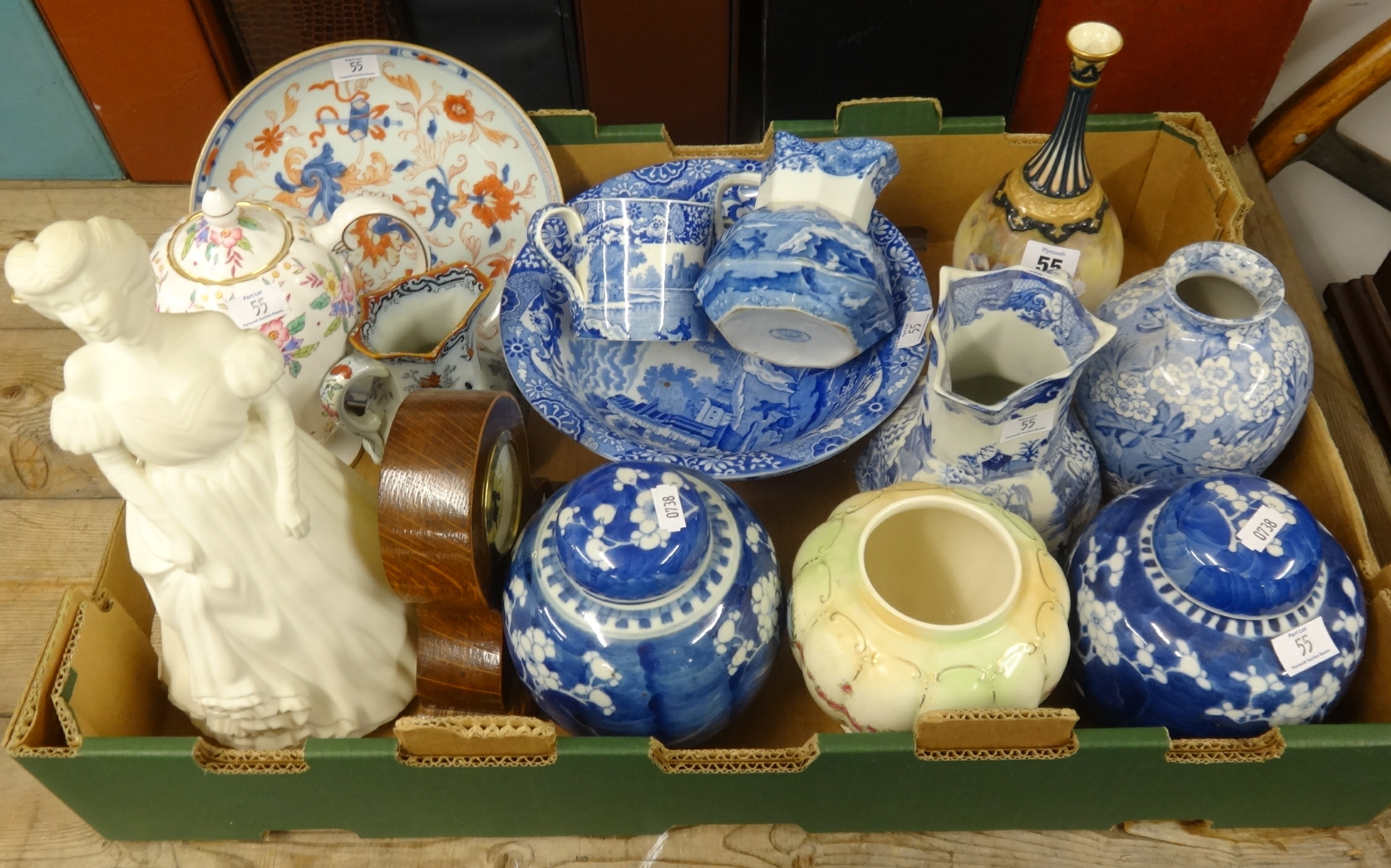 A Hanley's Worcester bottle vase, Chinese ginger jars, blue and white Spode chinaware and a small