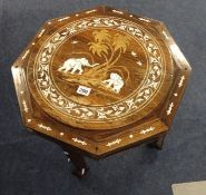 Anglo Indian hardwood and bone inlaid low table decorated with elephants.