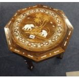 Anglo Indian hardwood and bone inlaid low table decorated with elephants.