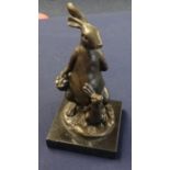 Modern bronzed model of a hare and baby signed MILO with Paris foundry mark, height 17cm.