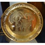 Circular brass tray presented in 1961, by the Nigerian Ports decorated with an Elephant, diameter