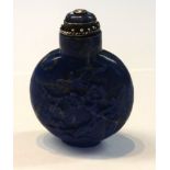 A Chinese carved Lapis Lazuli style snuff bottle, height 6cm.