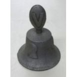 A WWII V for Victory cast metal bell decorated with the heads of Churchill, Eisenhower and Stalin.