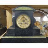 A large Victorian slate and green marble mantle clock with gilt dial and 8 day movement, height