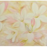 Sue Wills (Contemporary Plymouth artist), signed oil on canvas, 'Lilies 2009', 100cm x 100cm