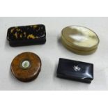 Four 19th Century and later snuff boxes including horn and tortoise shell.