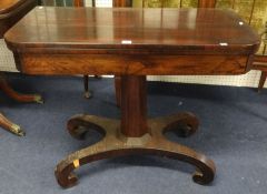 19th Century rosewood fold over card table on pedestal base.