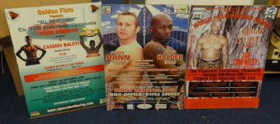 A collection of boxing memorabilia including Championship boxing Plymouth posters including Scott