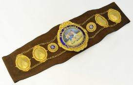 BOXING BELT a 9ct gold and enamelled boxing belt won Johnny Chislett (1901-1967) in 1922, titled '