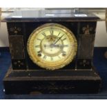 Two Victorian and later iron and slate mantle clocks (2).