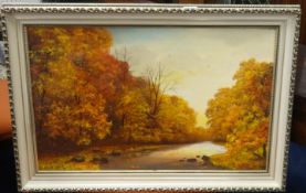 Brian Horswell (Plymouth Artist) signed oil, Autumnal scene 35cm x 41cm.