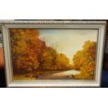 Brian Horswell (Plymouth Artist) signed oil, Autumnal scene 35cm x 41cm.