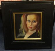 Piran Bishop, signed oil on canvas, Portrait of a Lady, head and shoulders, 24cm x 24cm
