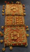 Pair textile bags, rugs etc. approx 95cm x 61cm.