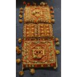 Pair textile bags, rugs etc. approx 95cm x 61cm.