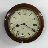 A 19th Century English school clock with circular dial with key and pendulum, 40cm diameter.
