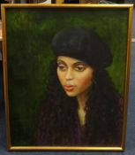 Piran Bishop, signed oil on canvas, 'Girl with Beret', 2008, 55cm x 44cm.