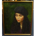 Piran Bishop, signed oil on canvas, 'Girl with Beret', 2008, 55cm x 44cm.