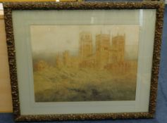 Nine various paintings and prints including William Rushworth 19th century watercolour 'Durham