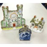 Various Staffordshire pottery 19th Century, Chinese tea caddy (damaged), Art deco figures etc (7).