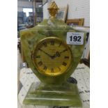 Baronet of London, a green onyx mantel clock, together with a small collection of objects, models